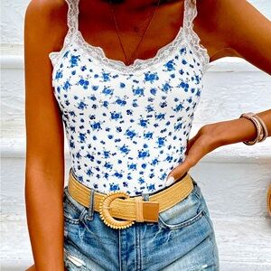 SHEIN WOMENS FLORAL LACE TRIM  TANK TOP SIZE XL